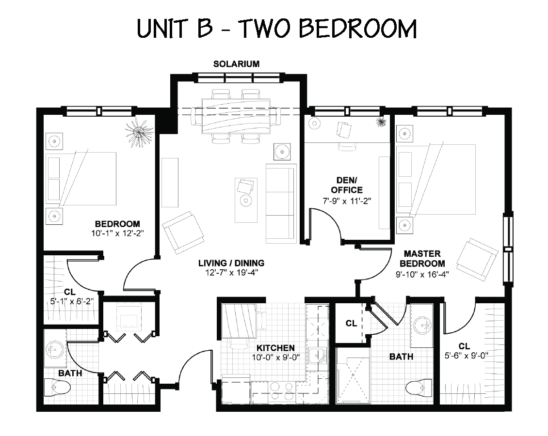 Floor Plan - The Woodlands - 2 Bedrooms - Unit B