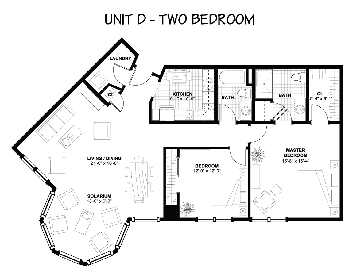 Floor Plan - The Woodlands - 2 Bedrooms - Unit D