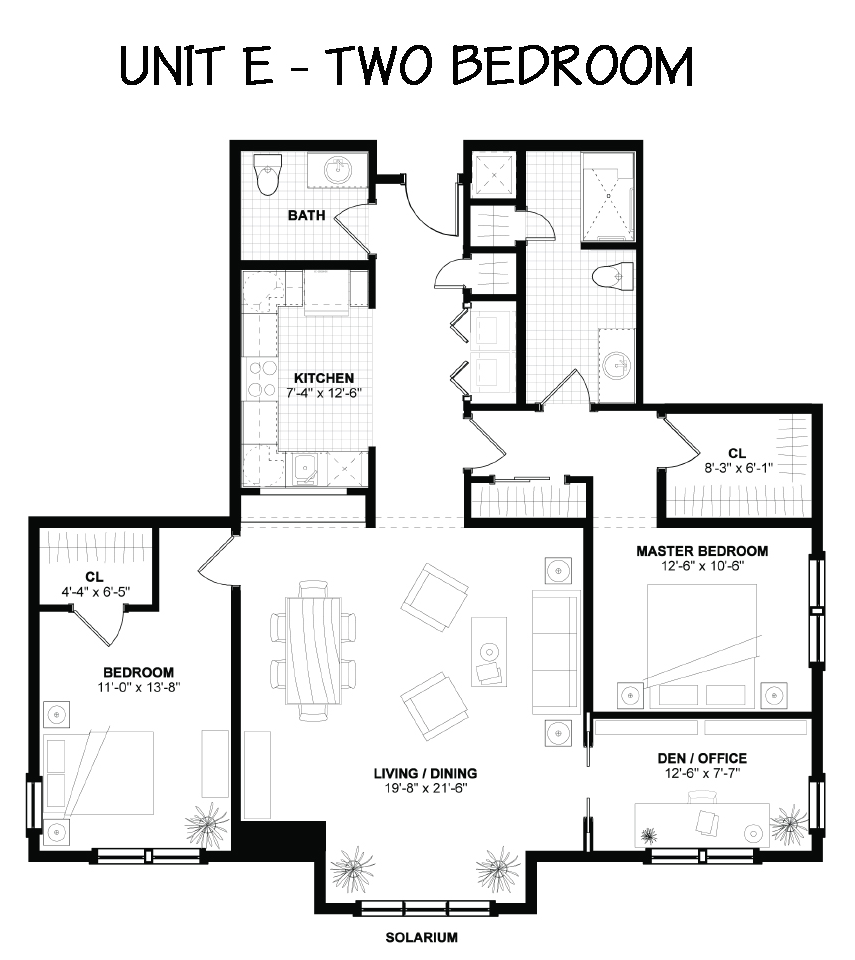 Floor Plan - The Woodlands - 2 Bedrooms - Unit E
