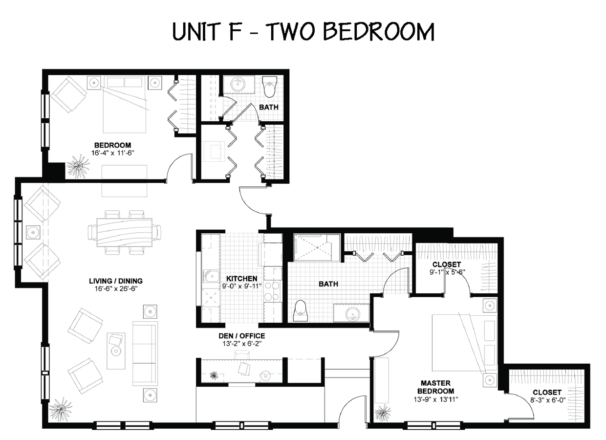 Floor Plan - The Woodlands - 2 Bedrooms - Unit F