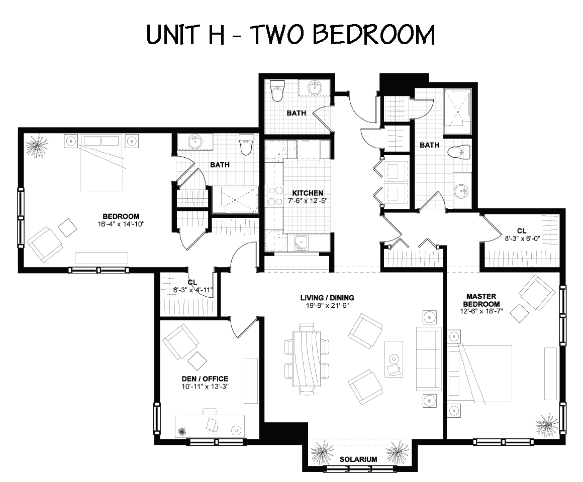 Floor Plan - The Woodlands - 2 Bedrooms - Unit H
