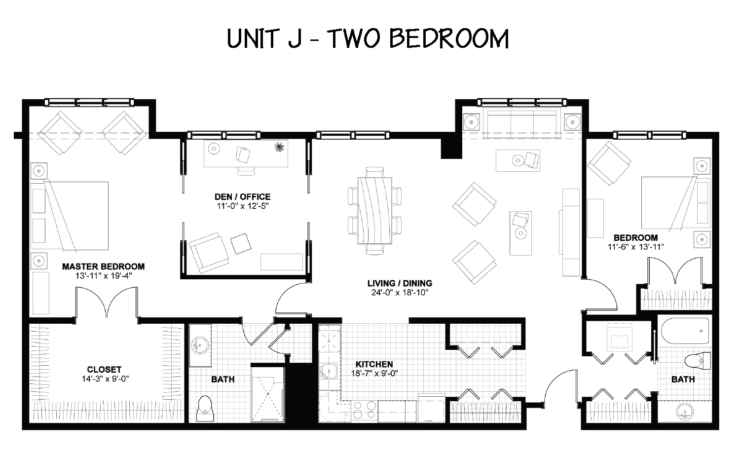 Floor Plan - The Woodlands - 2 Bedrooms - Unit J