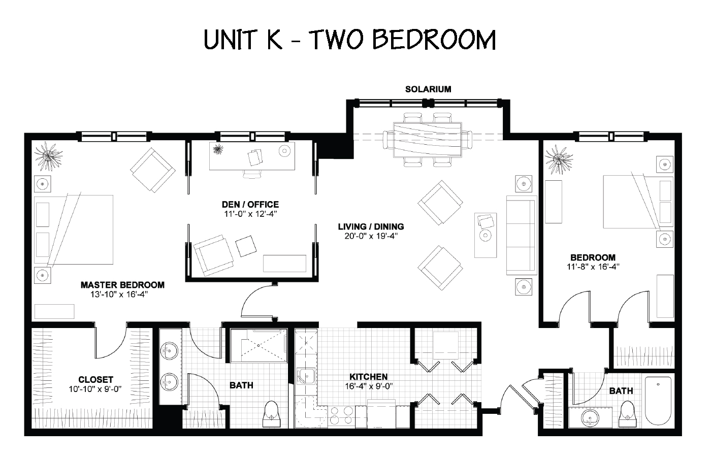 Floor Plan - The Woodlands - 2 Bedrooms - Unit K