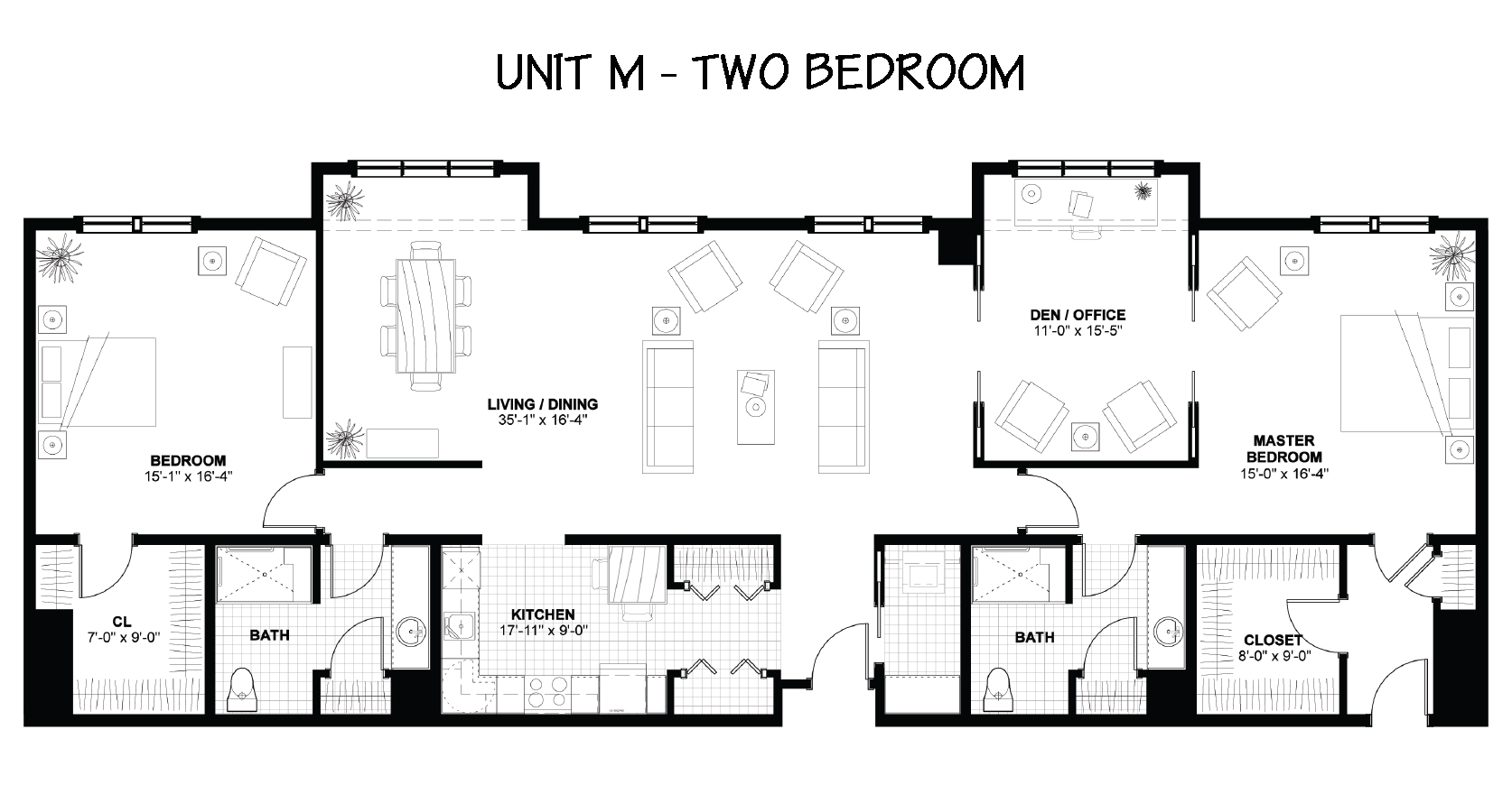 Floor Plan - The Woodlands - 2 Bedrooms - Unit M