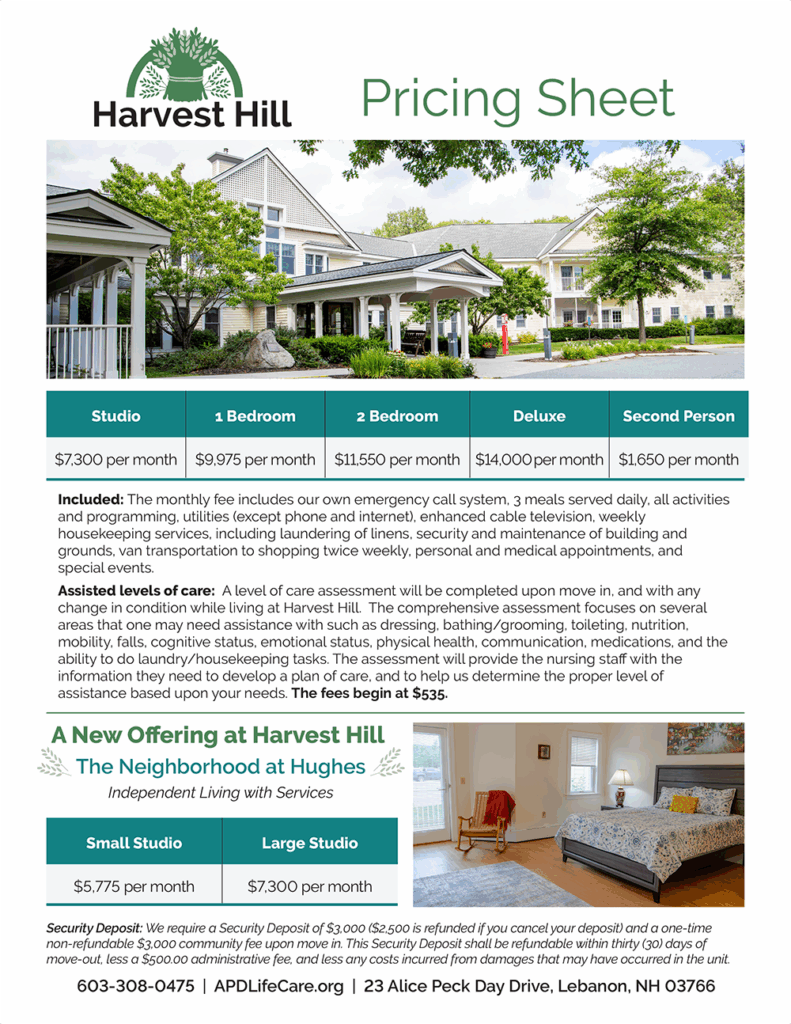 Pricing Sheet - Harvest Hill